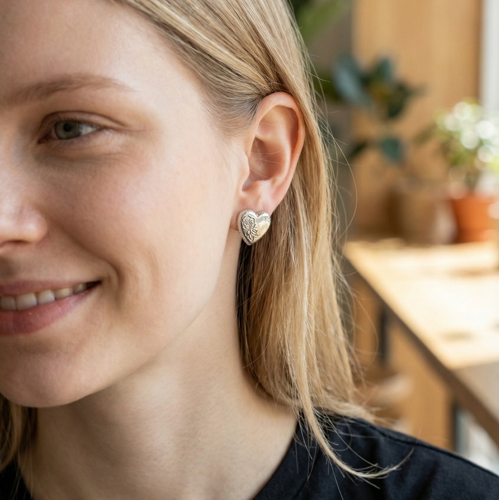 Dainty Silver Heart and Crescent Moon Earrings